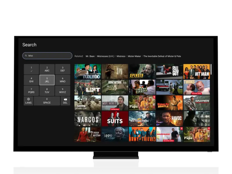 TV mockup showing T9 keyboard with JKL zone highlighted